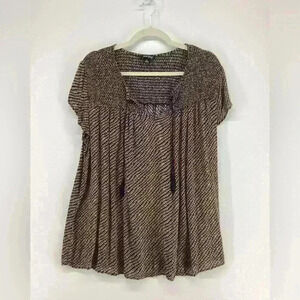 L LUCKY BRAND Women Short Sleeve Lightweight Top Shirt Brown A41 Large